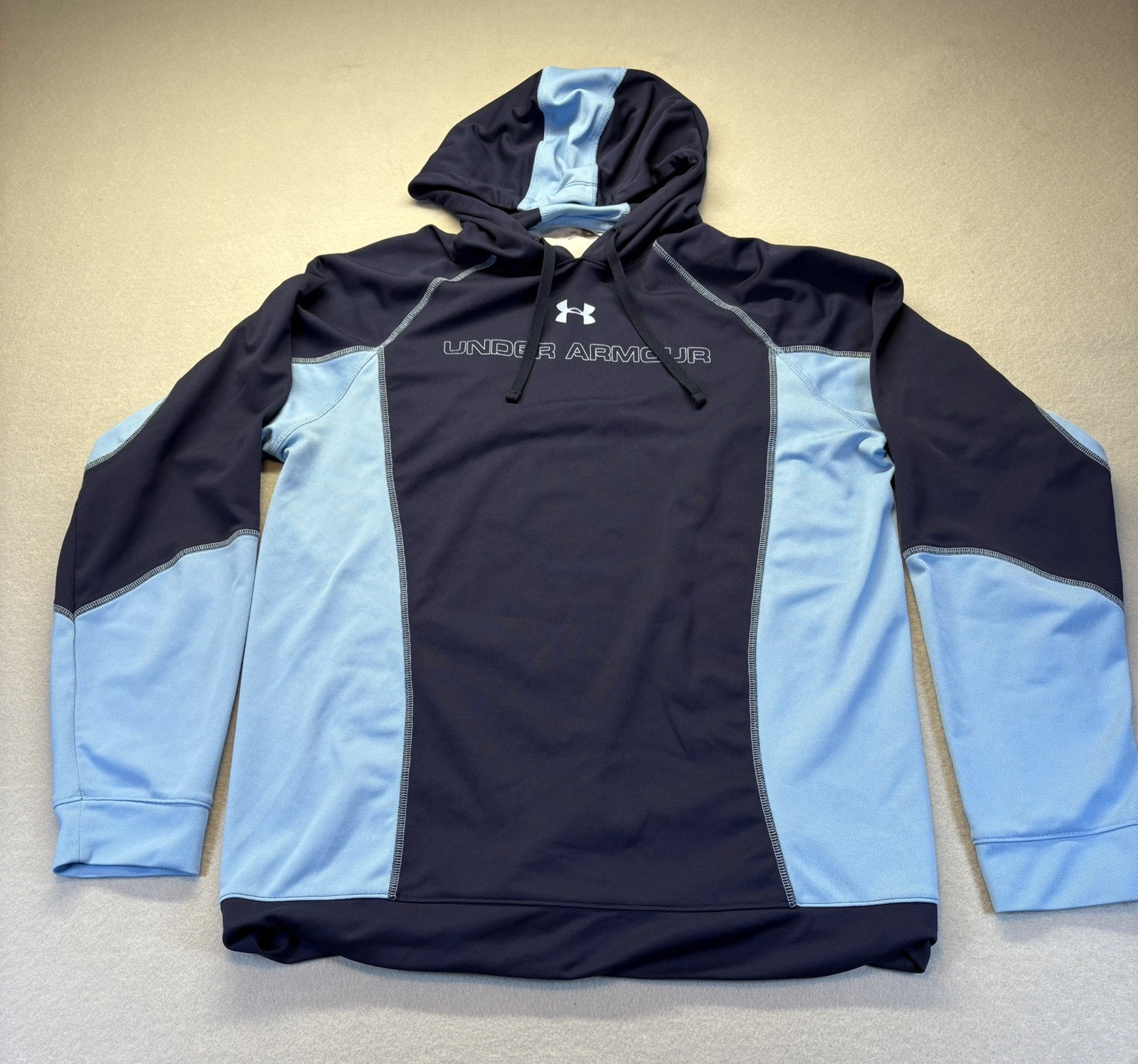 UNDER ARMOUR Heat Gear Mens Large Spell Out Logo Pullover Blue Hoodie
