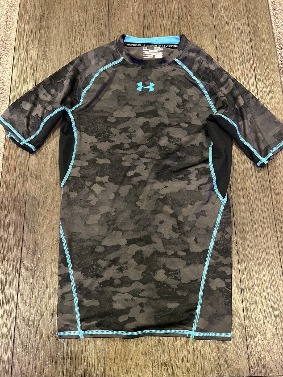 Mens Under Armour Gray Blue  Spandex Compression Shirt Medium