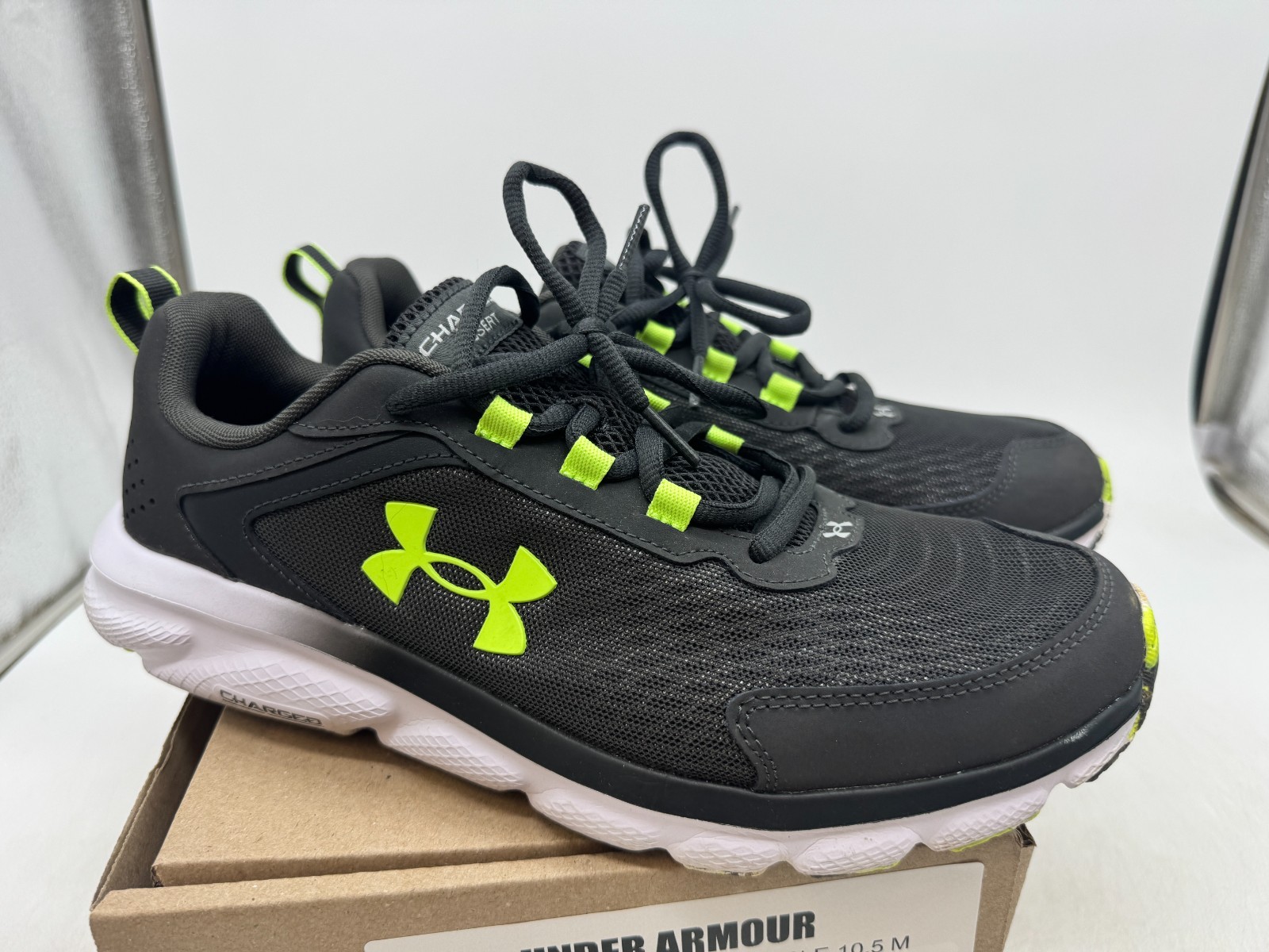 Under Armour Charged Assert 9 Marble Sneakers Men’s Black Lace-Up Shoes – 10.5