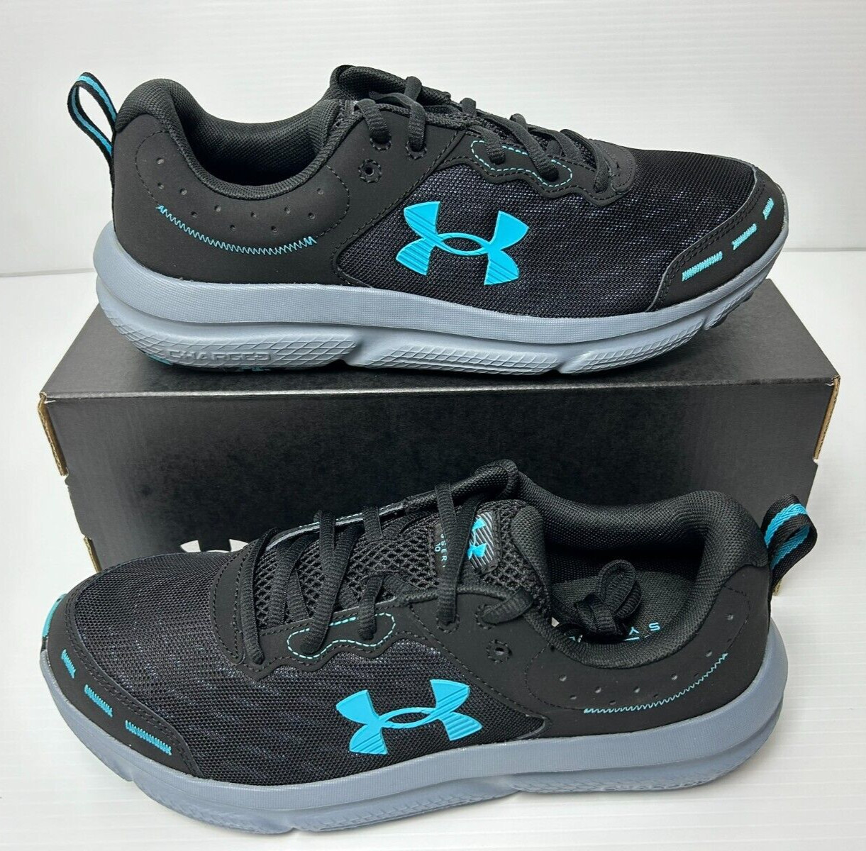 Under Armour Charged Assert 10 Black Blue Running Shoes 3026175-003 Mens Size 9