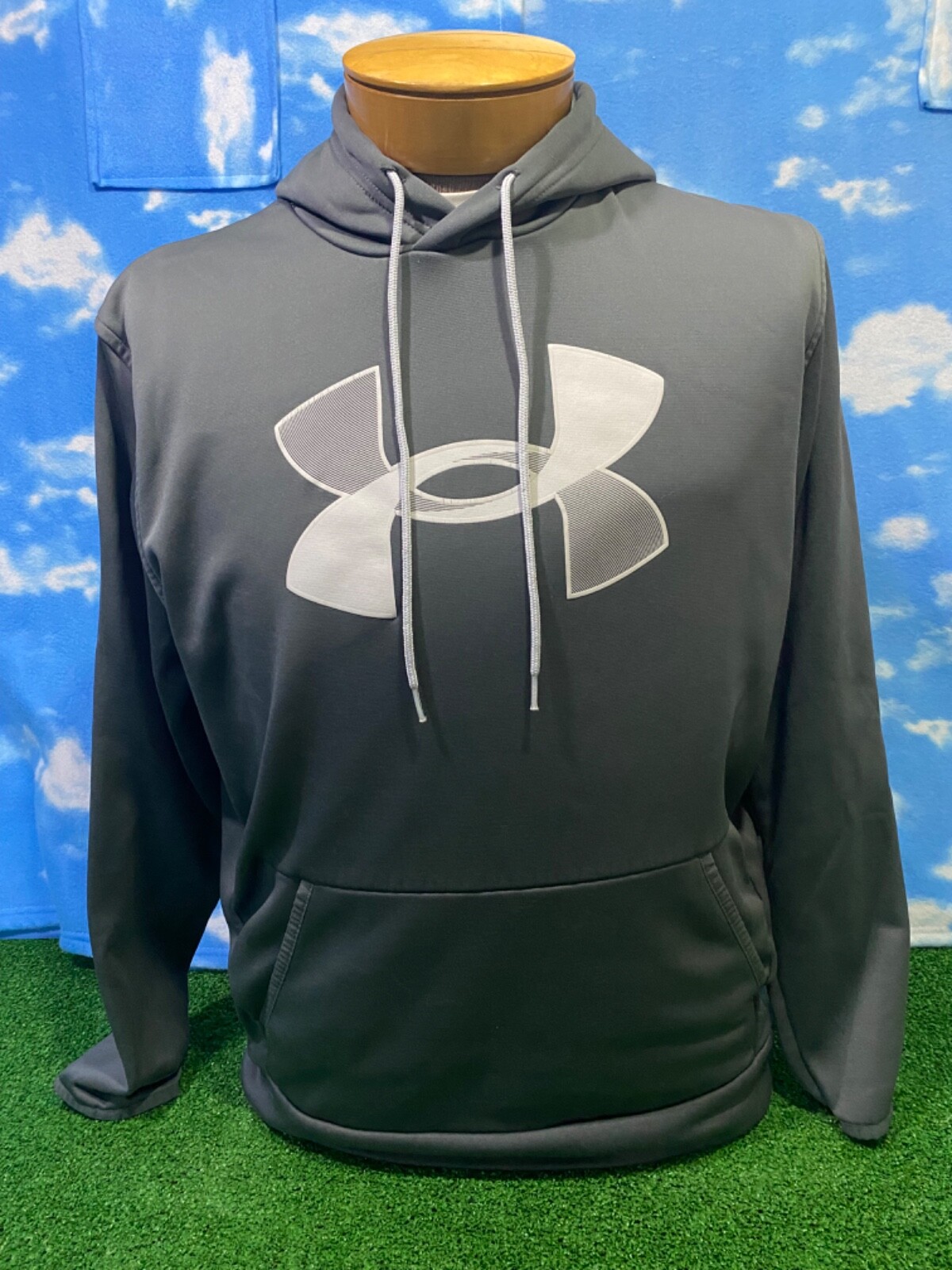 Under Armour Armor Hoodie L Large Hooded Gray Sweatshirt Sweater coldgear  17 S6