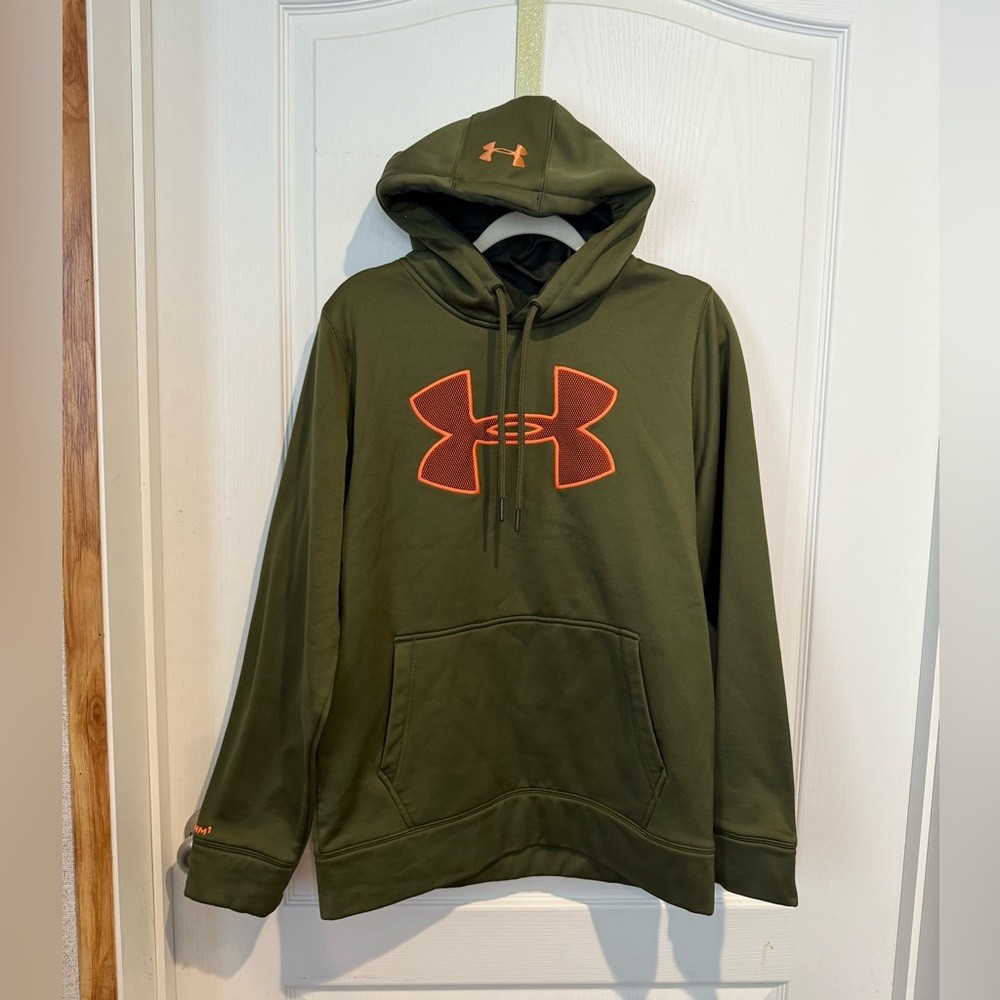 Under Armour Green Hoodie with Bright Orange Emblem
