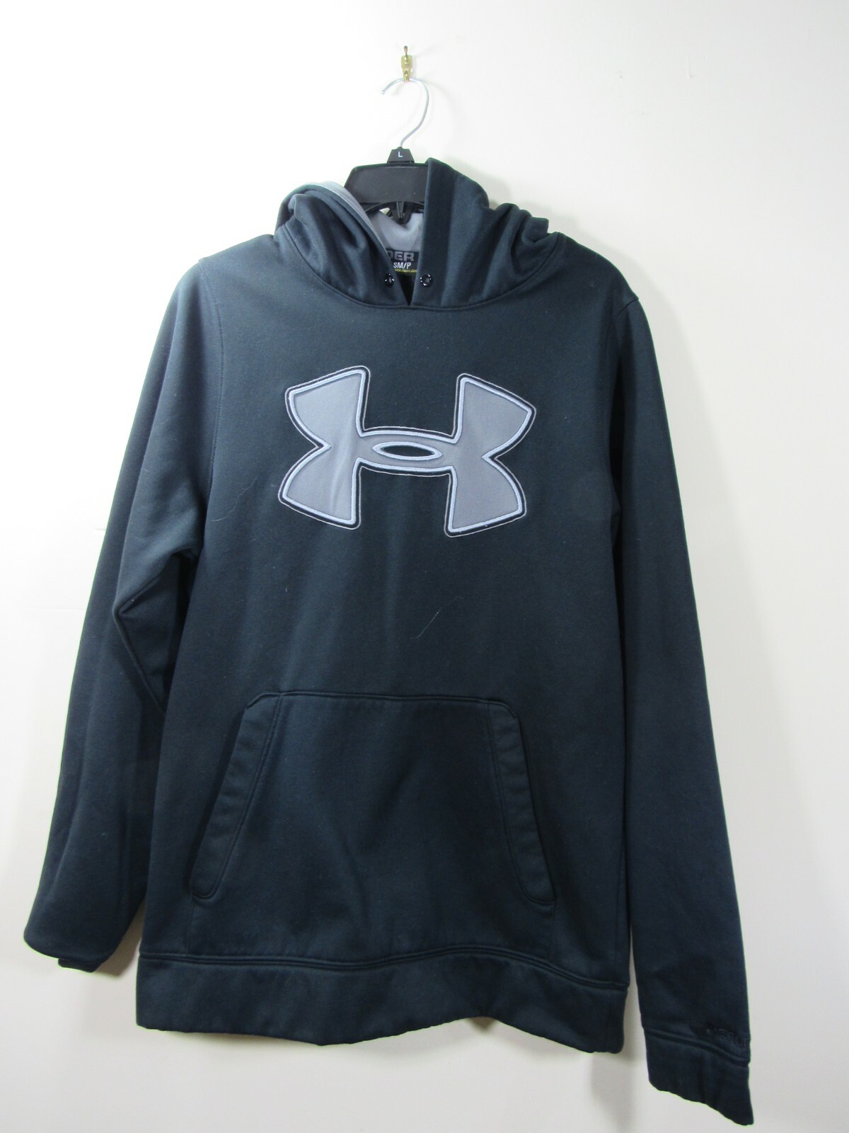 Under Armour black gray Big Logo Hoodie Men’s S Fleece Lined Loose Fit ColdGear