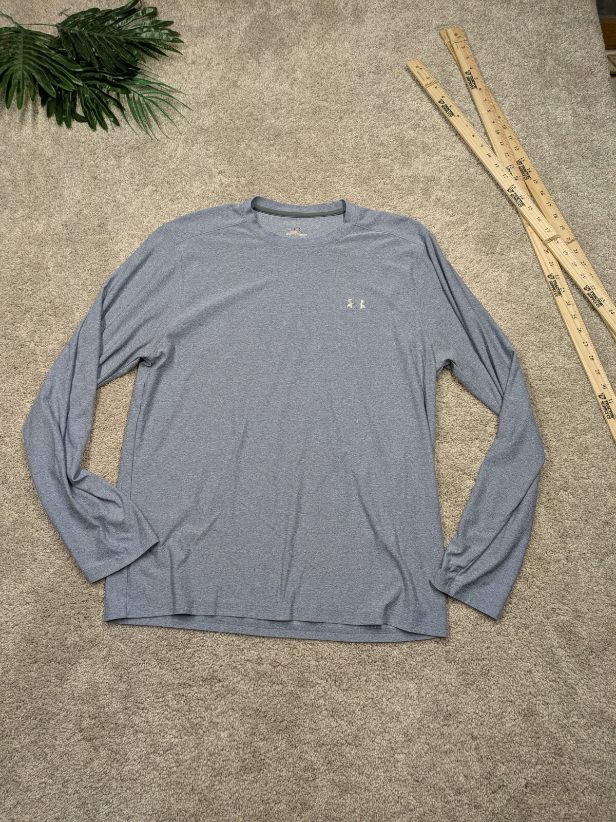 Under Armour Shirt Mens Medium Compression Gray Heatgear Crew Stretch Wick Base