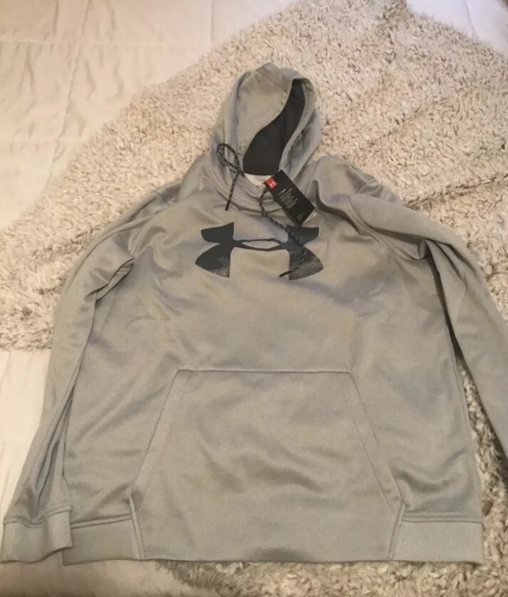 NWT Under Armour Men’s Fleece Pullover Hoodie Big Logo Graphic GRAY 1345321 Sz L