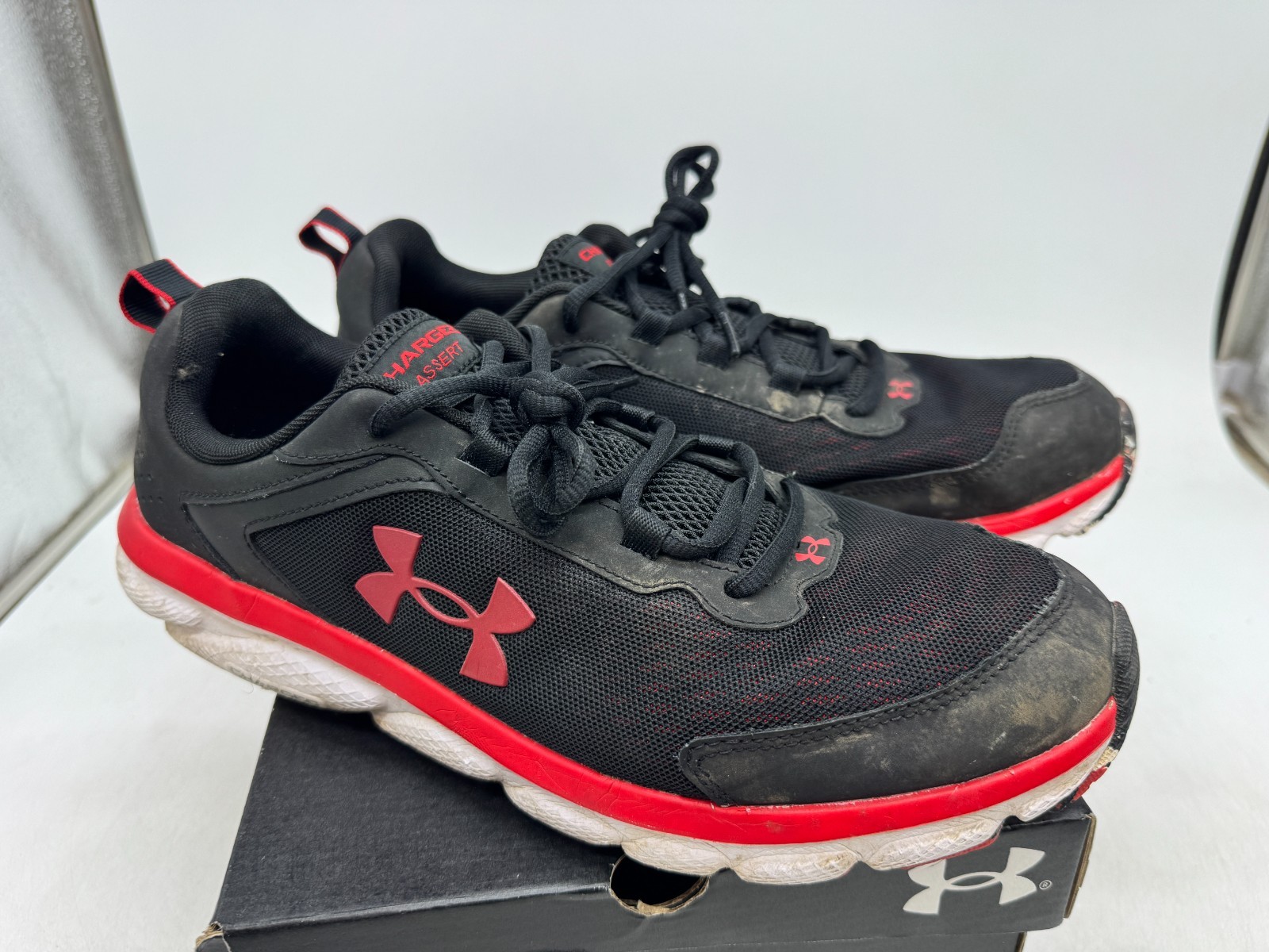 Under Armour Charged Assert 9 Marble Athletic Sneakers Men’s Black Red Mesh – 12