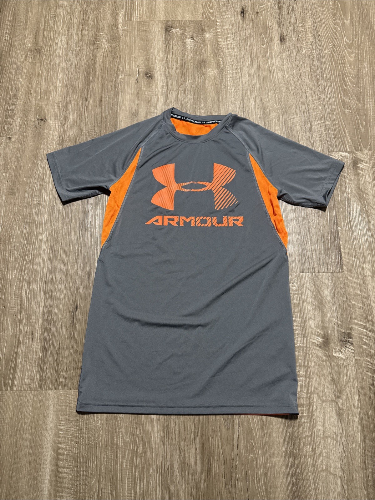 Under Armour Shirt Mens Compression Short Sleeve Orange Gray *NO TAG MEASURED*