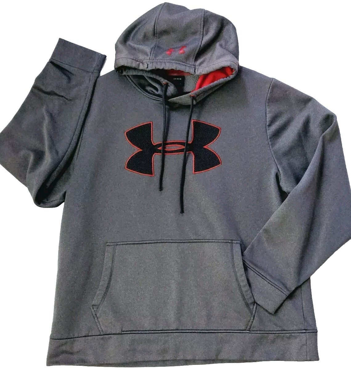 Under Armour Loose Fit Pullover Hoodie Sz L Cold Gear Metalic Grey Fleece Lined