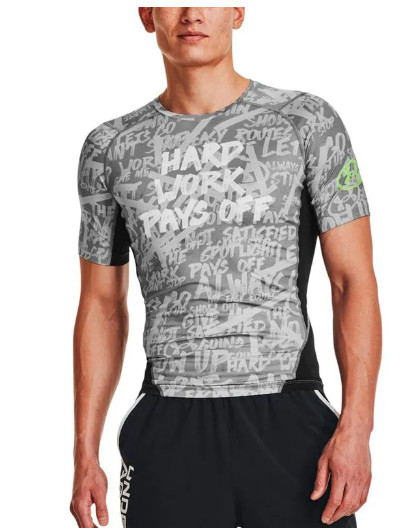 Under armour Compression T Shirt Mens Large HeatGear Training Mod Grey Printed