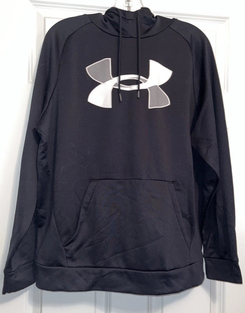 Under Armour Cold Gear Hoodie Size Medium Black Big Logo 23×26
