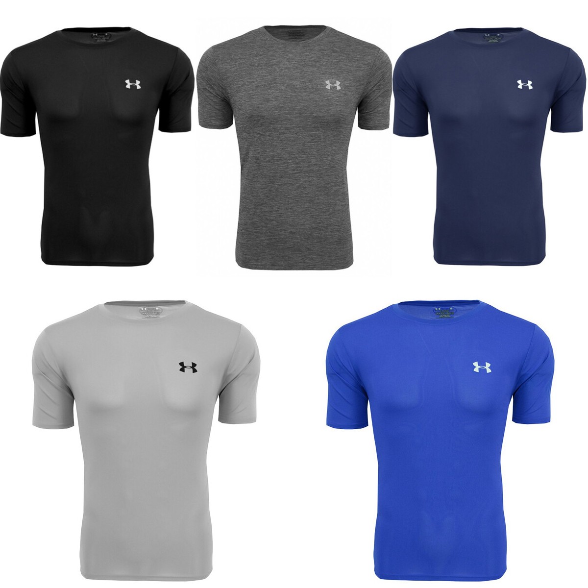 Under Armour Men’s Heatgear UA Tech T-Shirt Tee Black Grey Blue S M XL