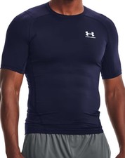 Under Armour HeatGear Short Sleeve Compression T Shirt Men’s Navy White LGT NWT