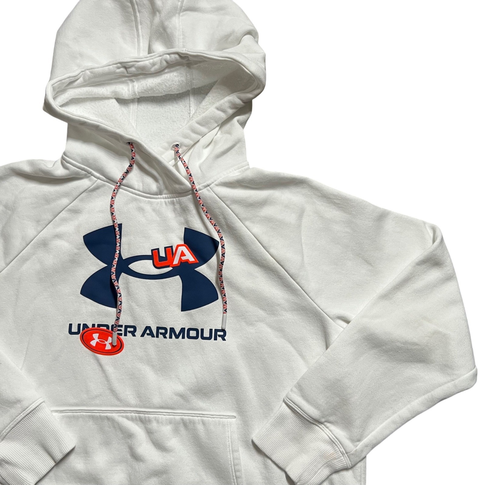 Under Armour Mens White Hoodie Sweatshirt Pullover UA Logo Large