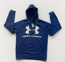 NWT Under Armour Sweatshirt Blue Hoodie Large Logo Sports Relaxed Wicking