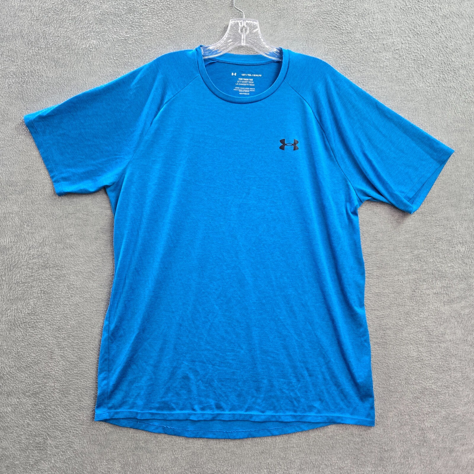 Under Armour Men Shirt LT Blue Logo Short Sleeve Crew Neck Tech Tee
