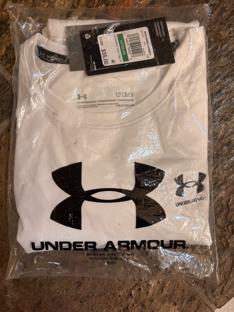 Under Armour HeatGear Armour Men’s Large White Compression Shirt NWT
