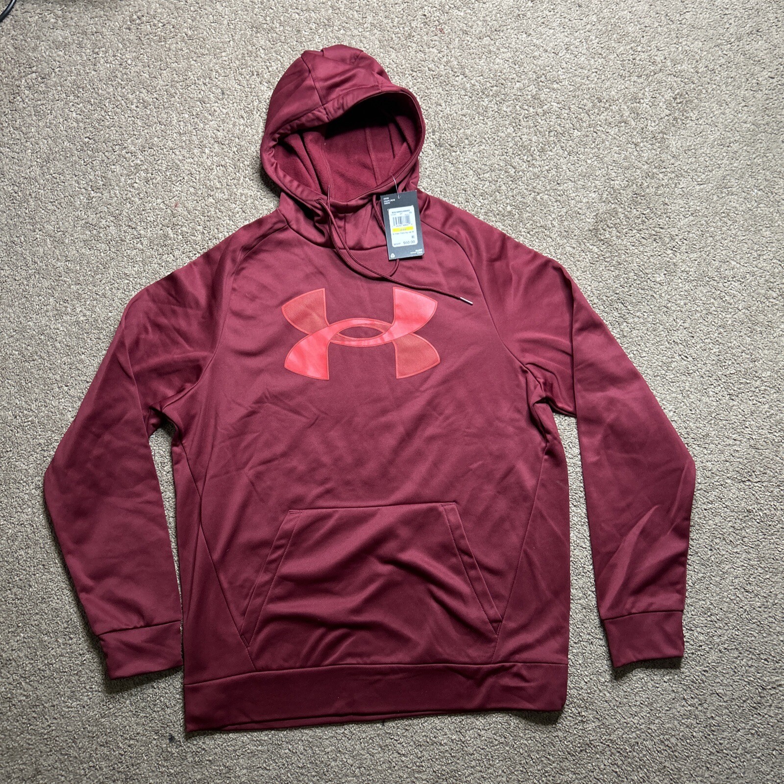 NWT Men’s Medium Under Armour Fleece Big Logo Hoodie Maroon