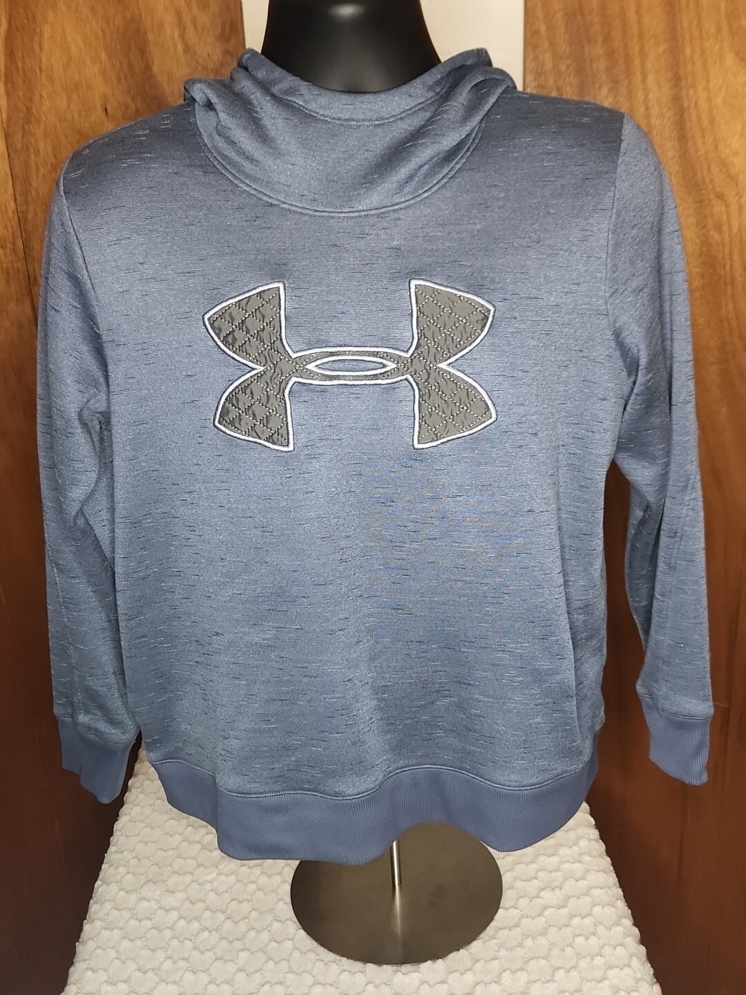 Under Armour Cold Gear Hoodie Sweatshirt Size Large Slate Blue Logo Fleece