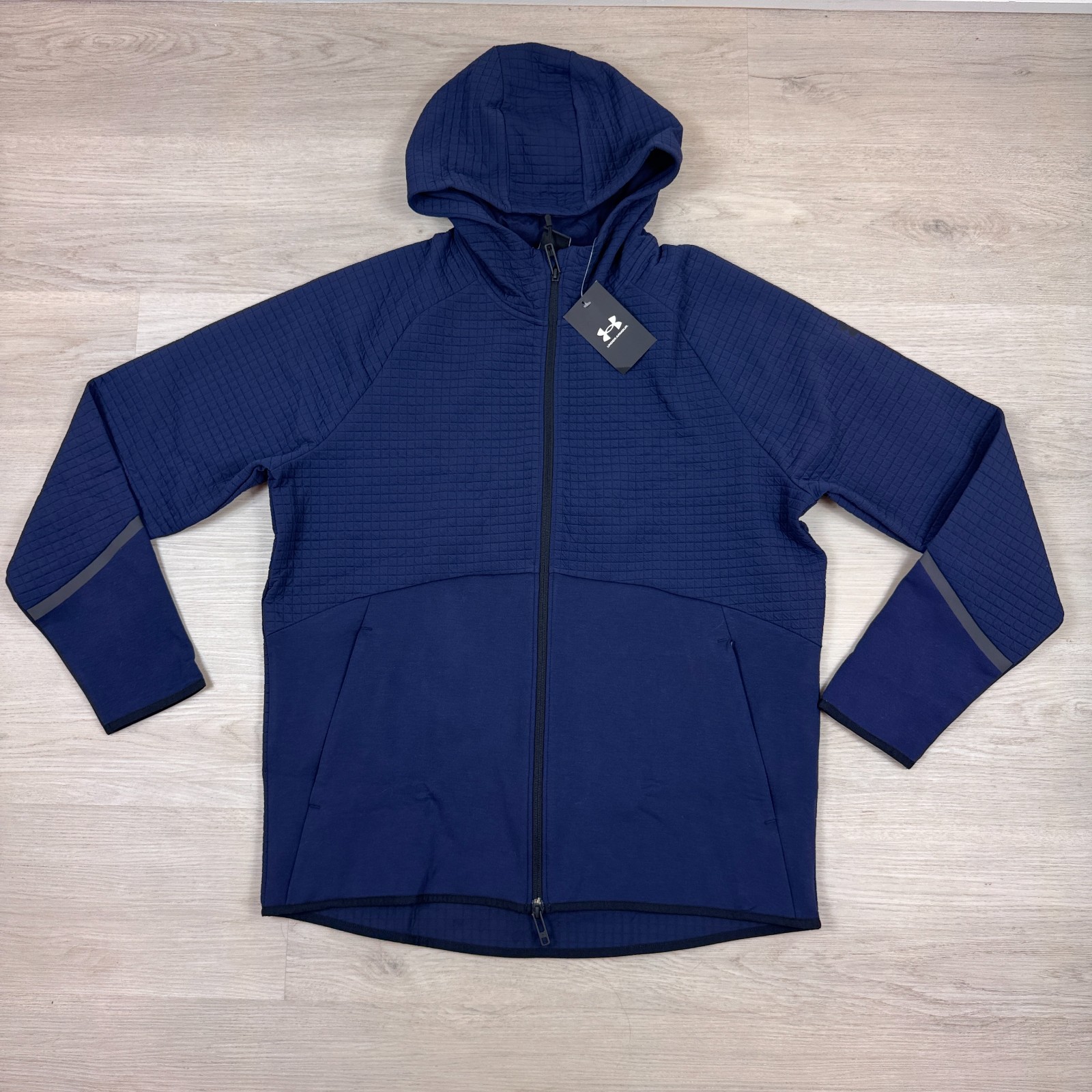 Under Armour Unstoppable Fleece Grid Full Zip Hoodie Mens XL Navy 1386543 410