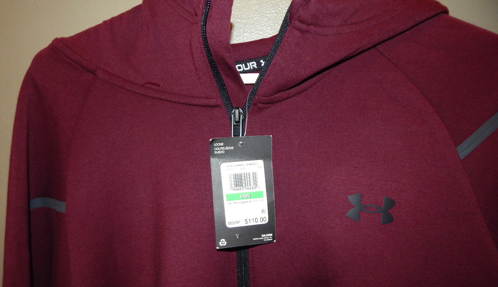 Under Armour UA Unstoppable Fleece Full Zip Men’s Hoodie Size L Maroon