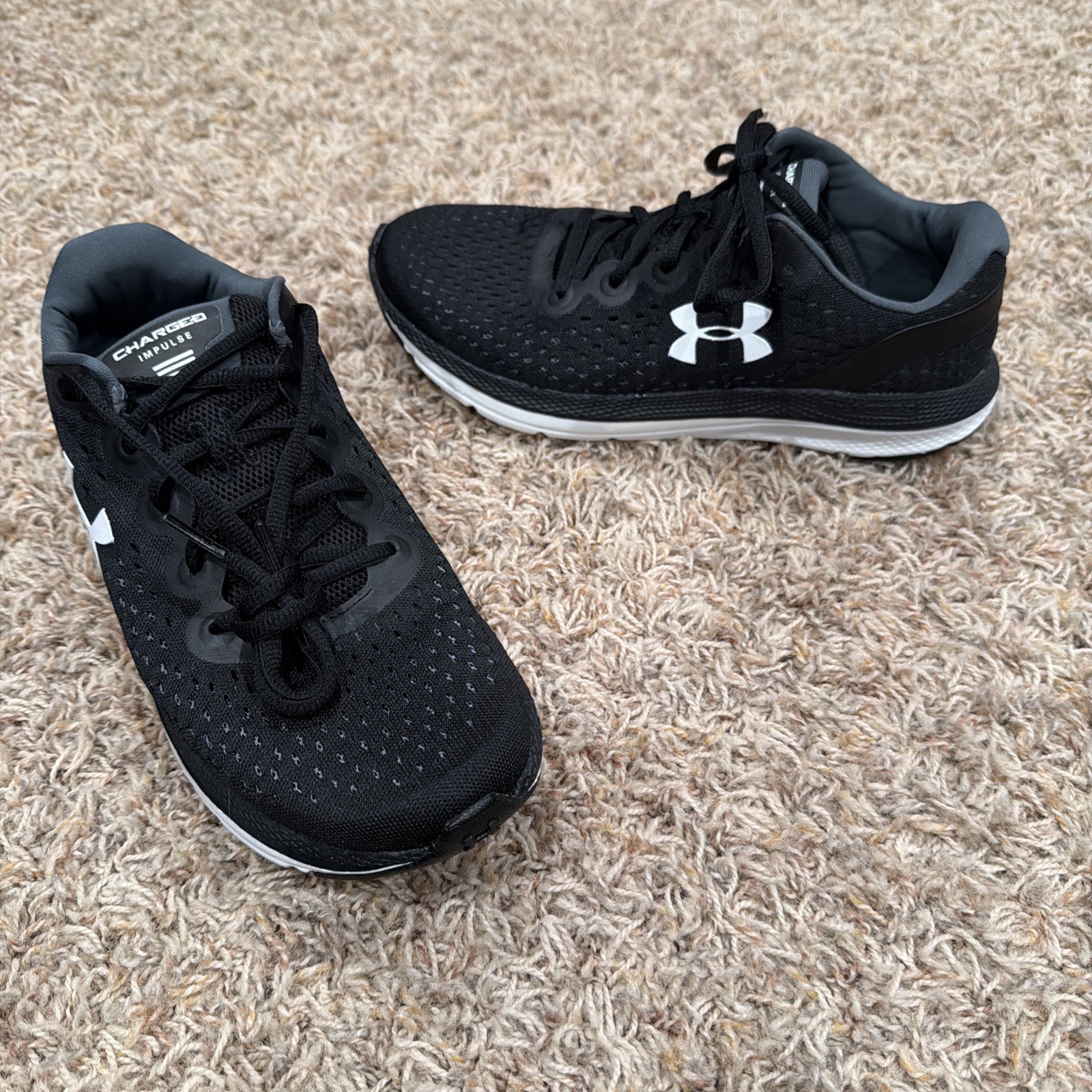 New! Under Armour Charged Impulse Running Shoes 3021967-002 Black/White Size 7.5