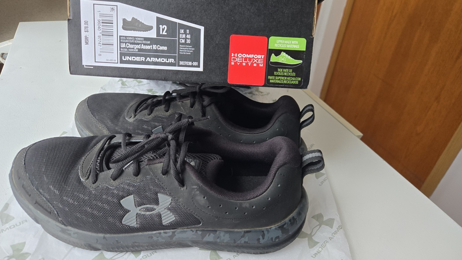 Under Armour Charged Assert 10 Mens Shoes Sz 12 Running Black 3027036-001