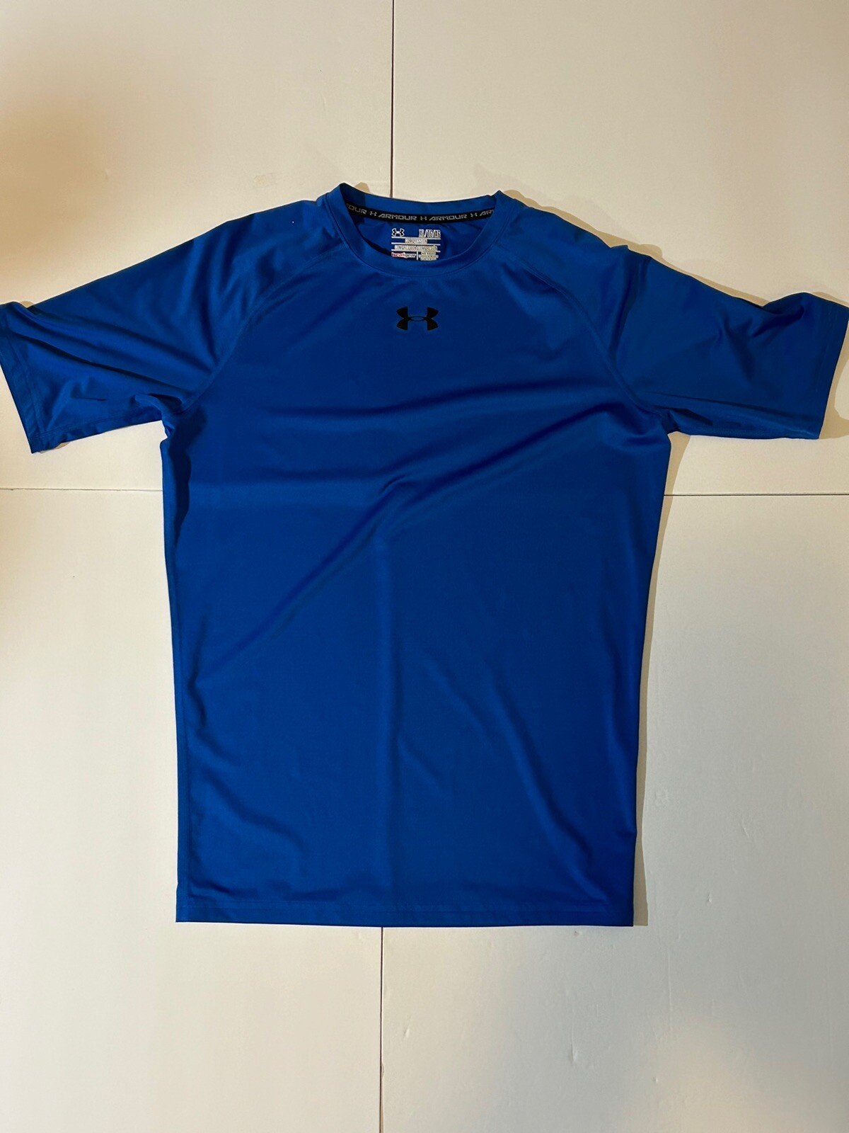 Under Armour Men Activewear Top Large Blue Compression HeatGear Logo