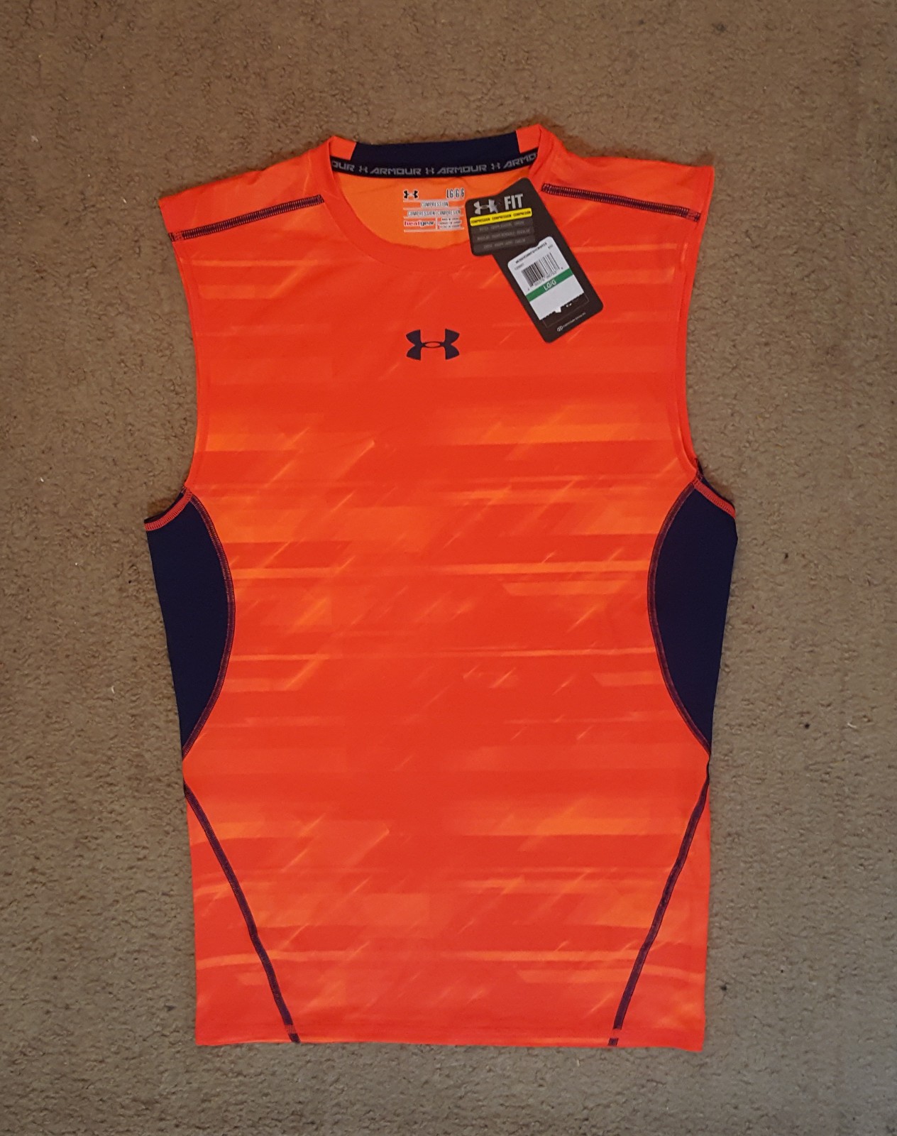 Under Armour HeatGear pattern compression sleeveless shirt top NEW tags Large