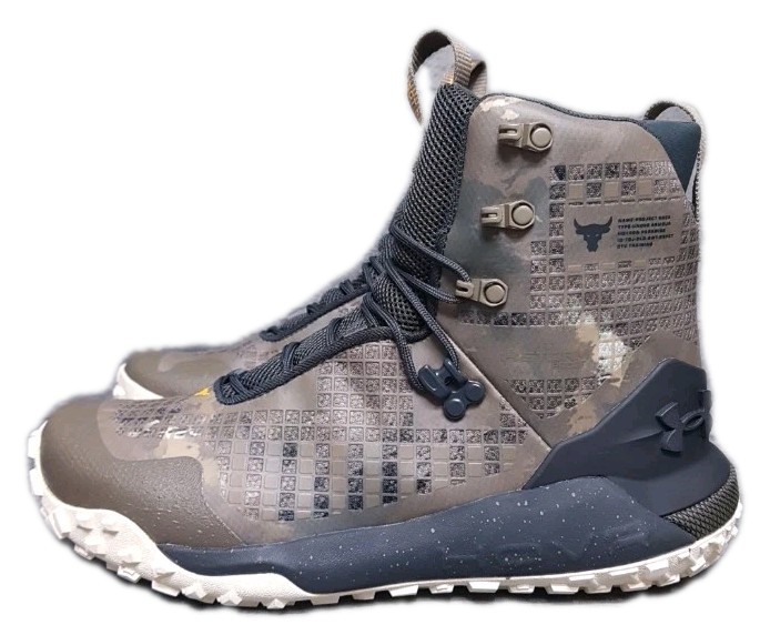 New Project Rock X Under Armour Tactical Boots Mens sz 8.5 Hovr Dawn WP 2.0 Camo
