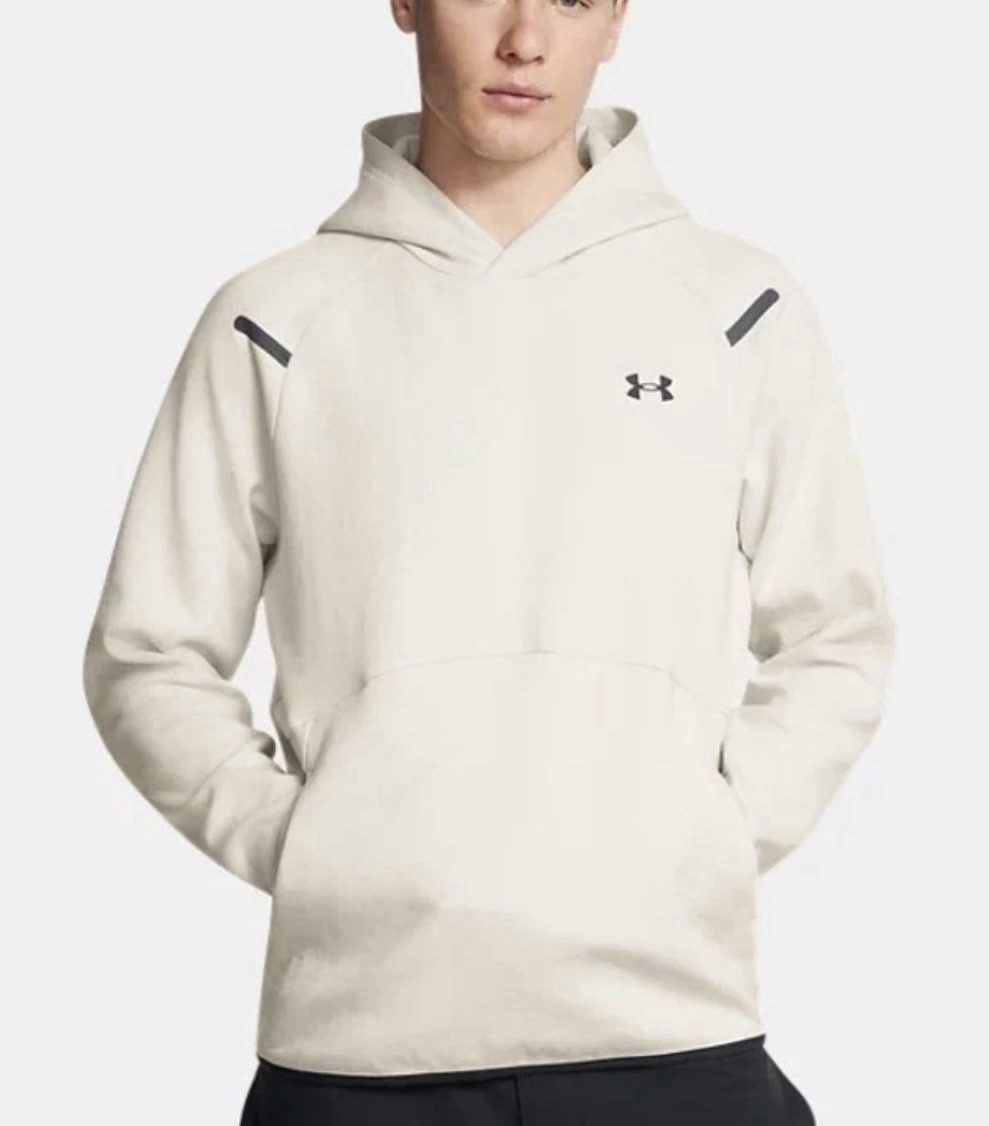 Under Armour UA Unstoppable Fleece Beige Hoodie 1383042-110 Men Size M (F9)