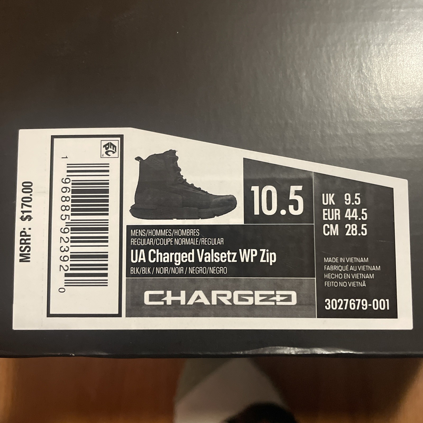 UA Charged Valsetz WP Zip Size 10.5