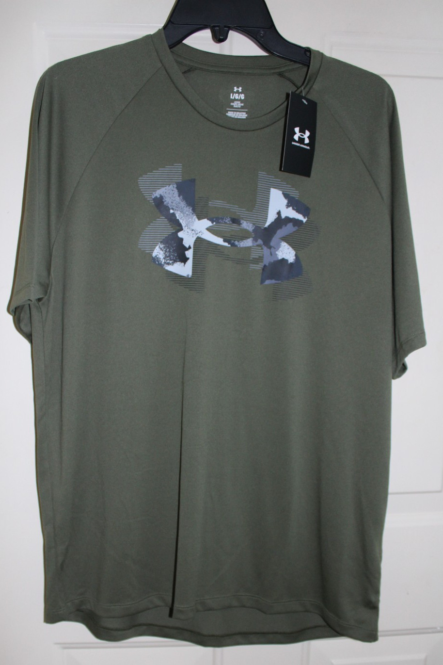 NWT Under Armour Tech Print Fill Logo Mens Large OD Marine Green T-Shirt 1390208