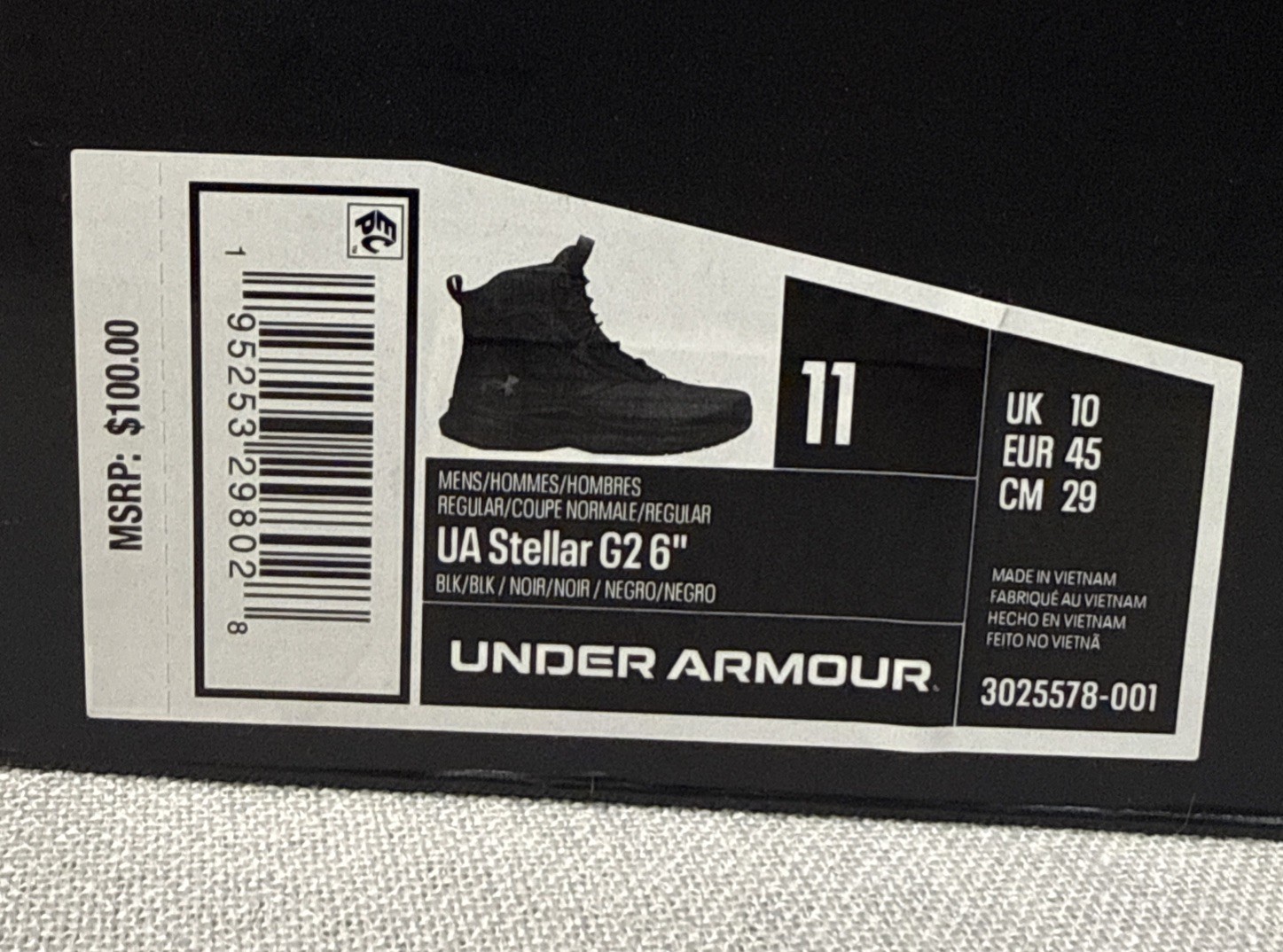 UNDER ARMOUR MENS  Stellar G2 6″ Side Zip Lace Up Boot 3025579-001 NEW