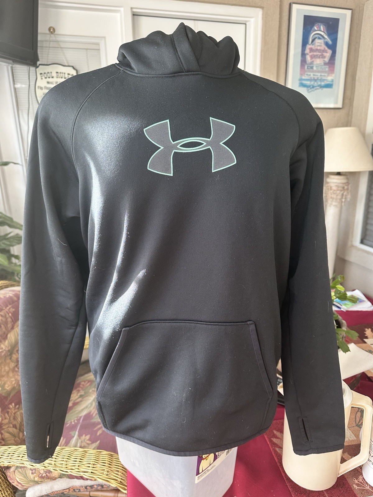 🔥 Under Armour ColdGear Hoodie Size L Black Big Logo ❄️ Men’s/Womens Sweatshirt