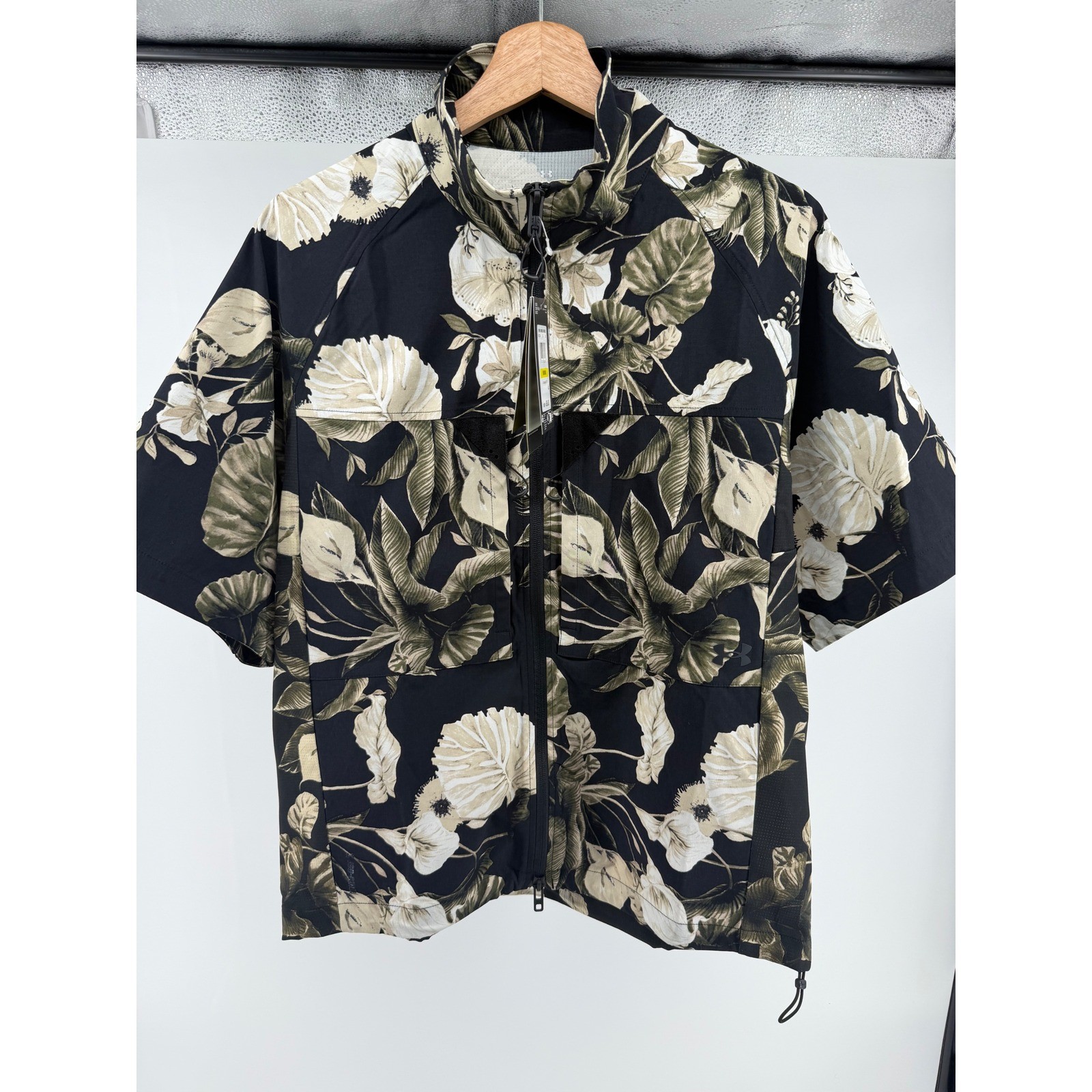 Under Armour Mens Unstoppable Full Zip SS Floral Black Green Medium NWT