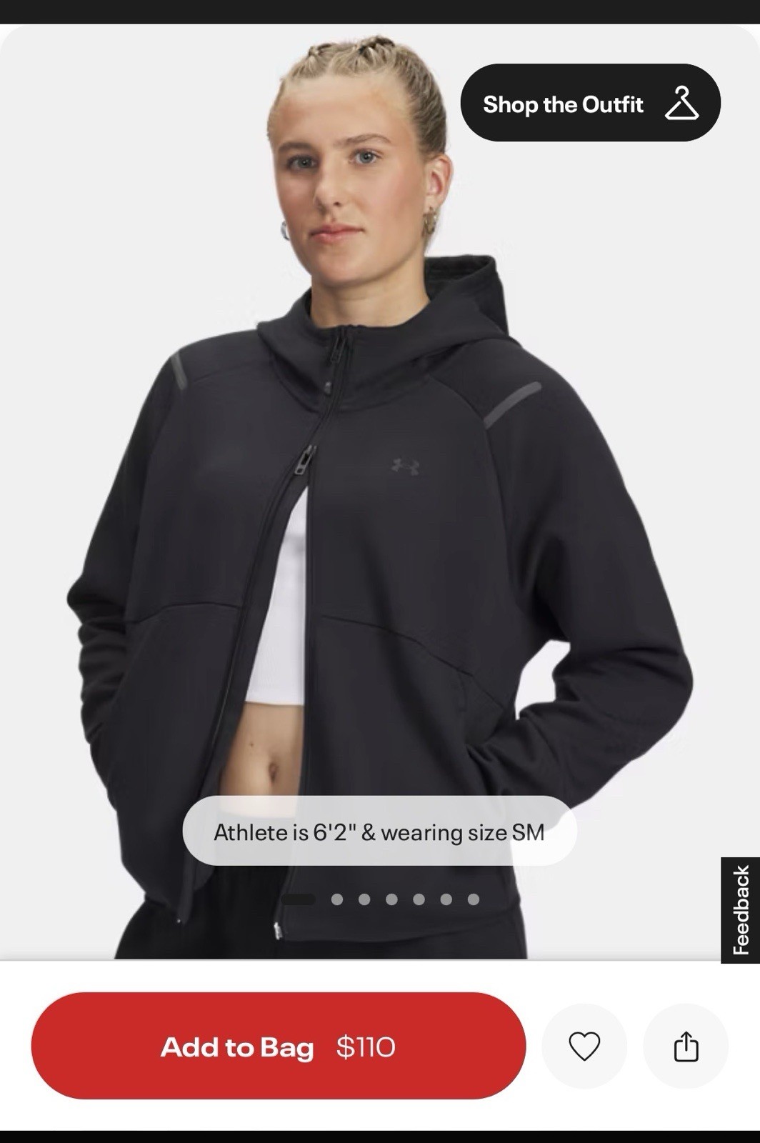 Under Armour Women’s Unstoppable Fleece Black Full Zip Jacket Size Small