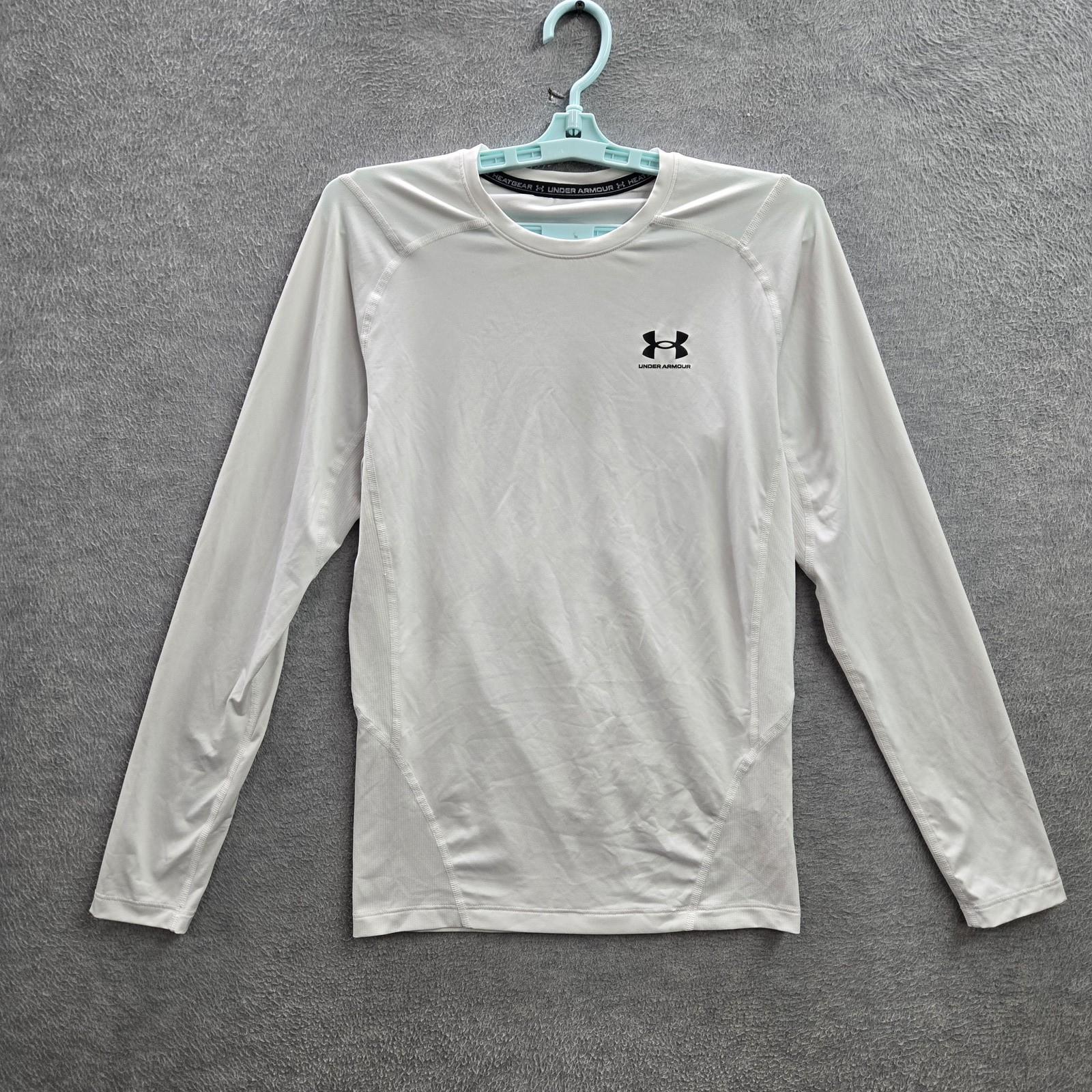 Under Armour Men Shirt LG White Compression Logo HEATGEAR Activewear Slim