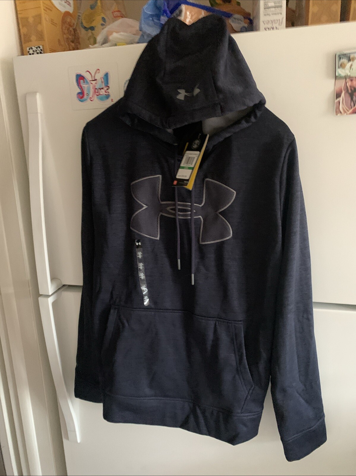 Under Armour ColdGear Hoodie Heather Black Hooded Sweatshirt Logo Men’s Sz L