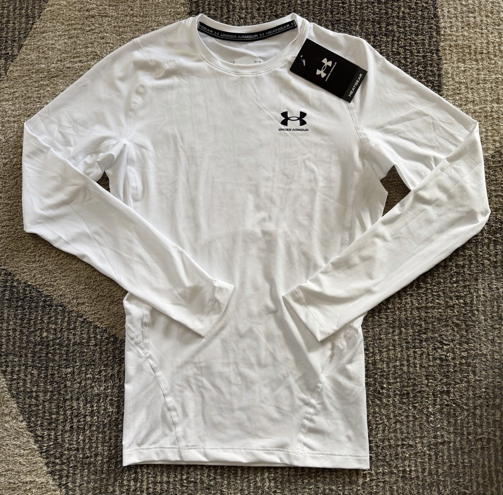 Men’s Under Armour Heat Gear Compression Long Sleeve Shirt White Sz Medium NWT