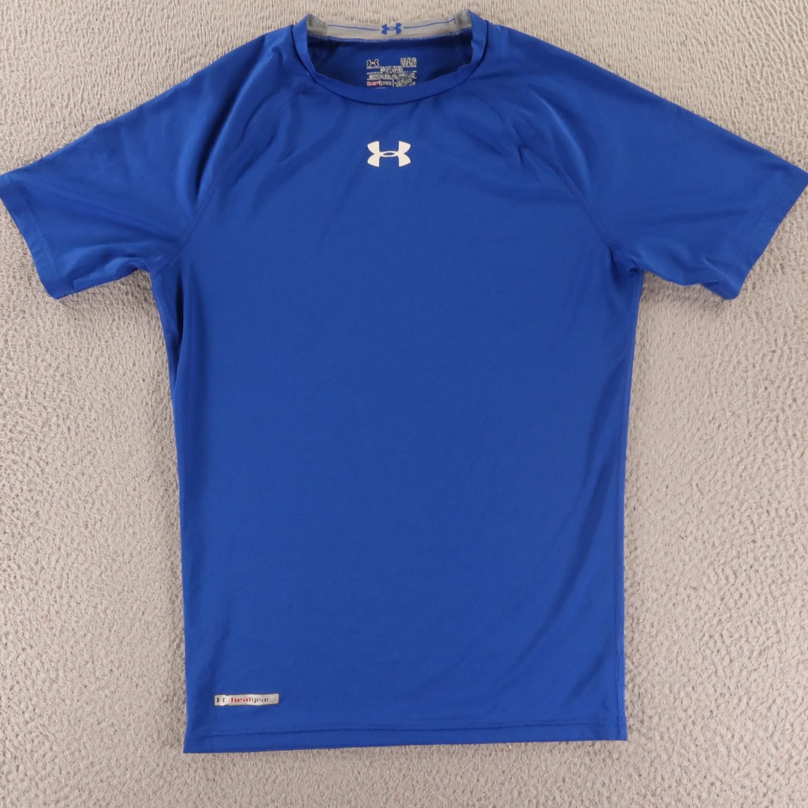 Under armour Shirt Mens L Blue Polyester HeatGear Compression Short Sleev