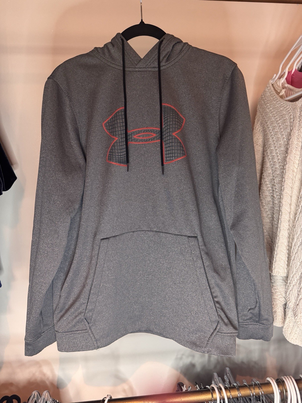 Under Armour Cold Gear Mens Hoodie Pullover Sweatshirt Gray Loose Fit Size M