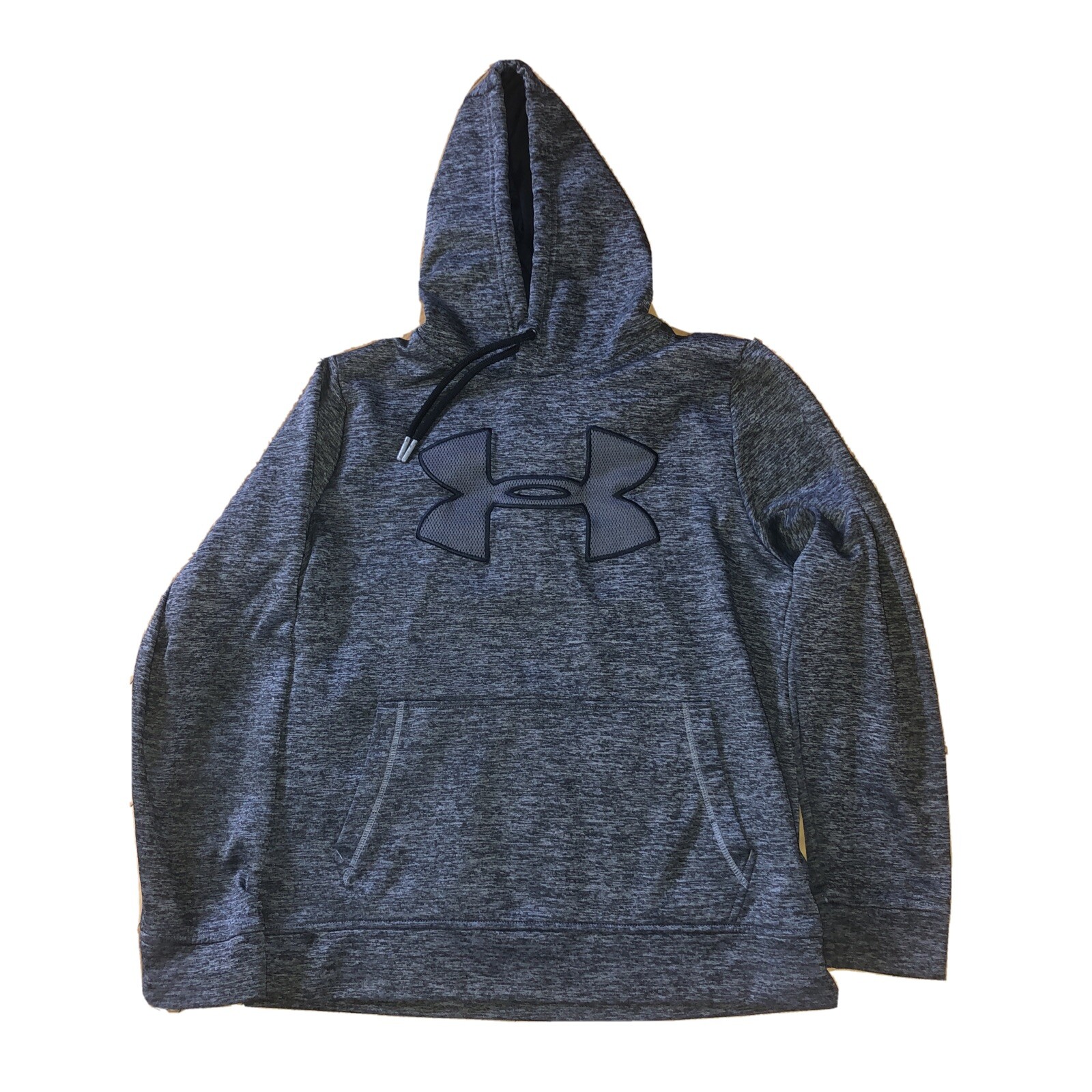 Under Armour Dark Gray Coldgear Fleece Pullover Hoodie BIG LOGO Small MENS