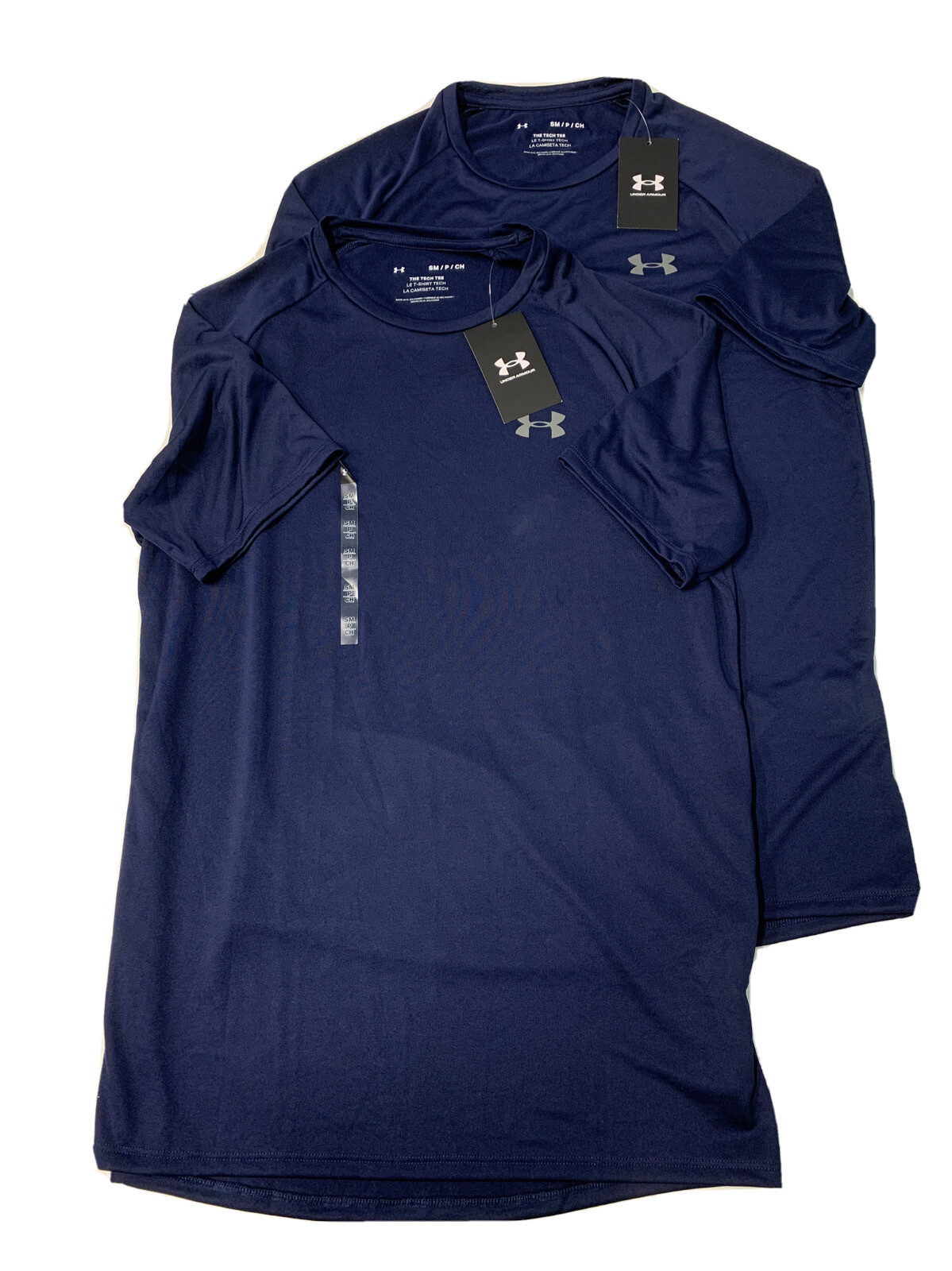 Under Armour NAVY Tech TEES SMALL Mens Short Sleeve NEW Loose Heat Gear (2-PACK)
