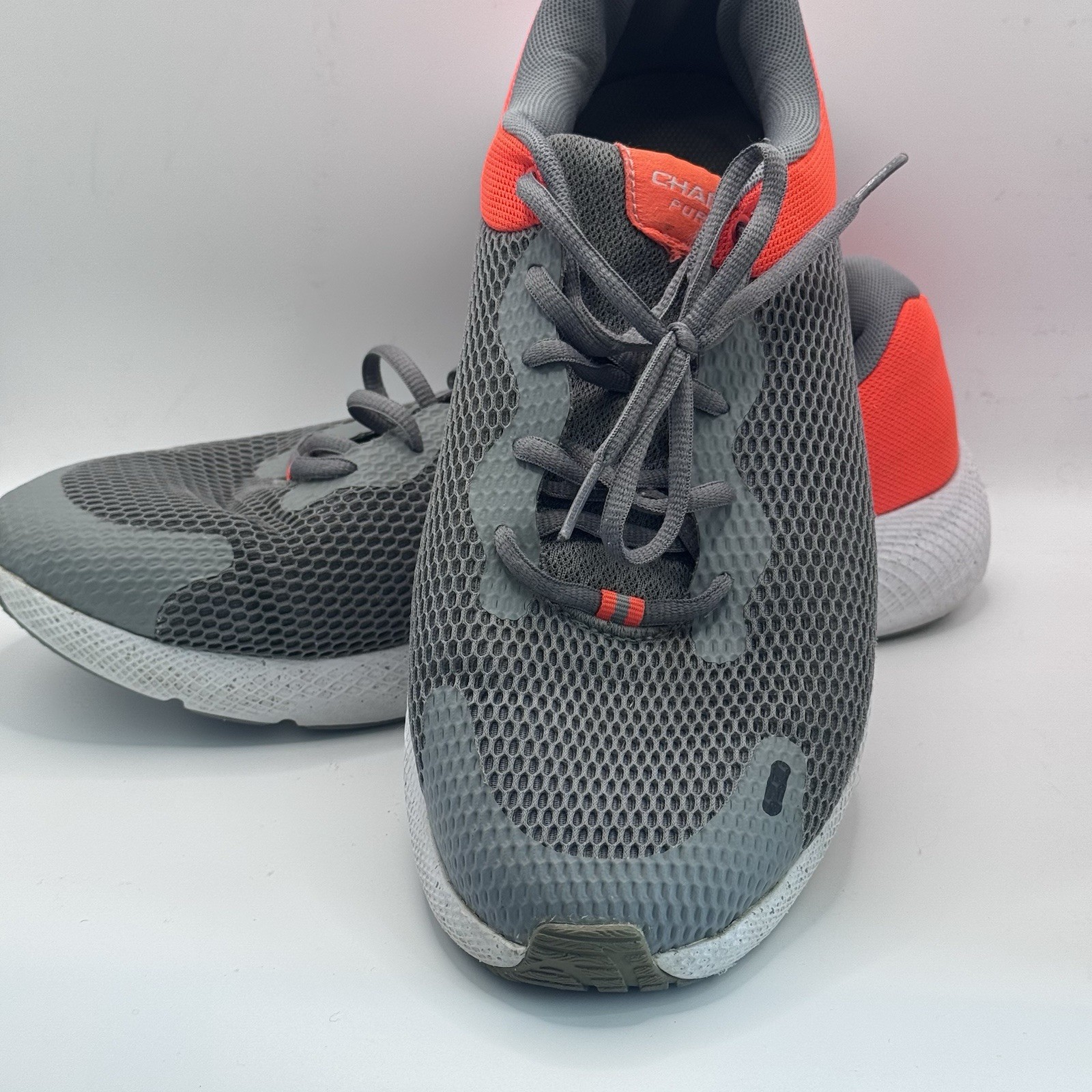 Under Armour Charged Pursuit 2 running shoes,Gray/Orange, Size 11, EUC
