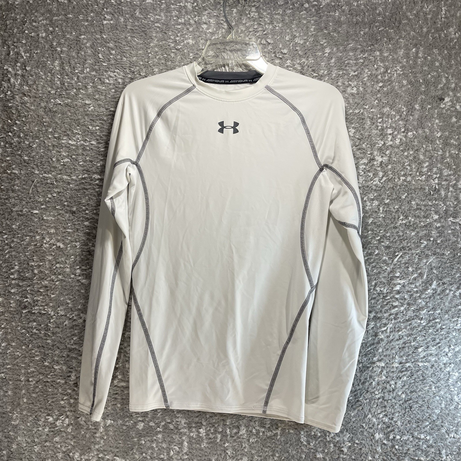 Under Armour White Heatgear Compression Shirt Logo Medium Gym Training Fitted