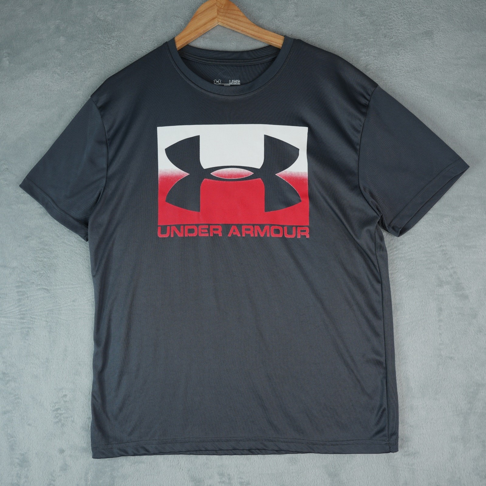 Under Armour T-Shirt Mens Gray L Loose Heat Gear Big Logo Performance Tech