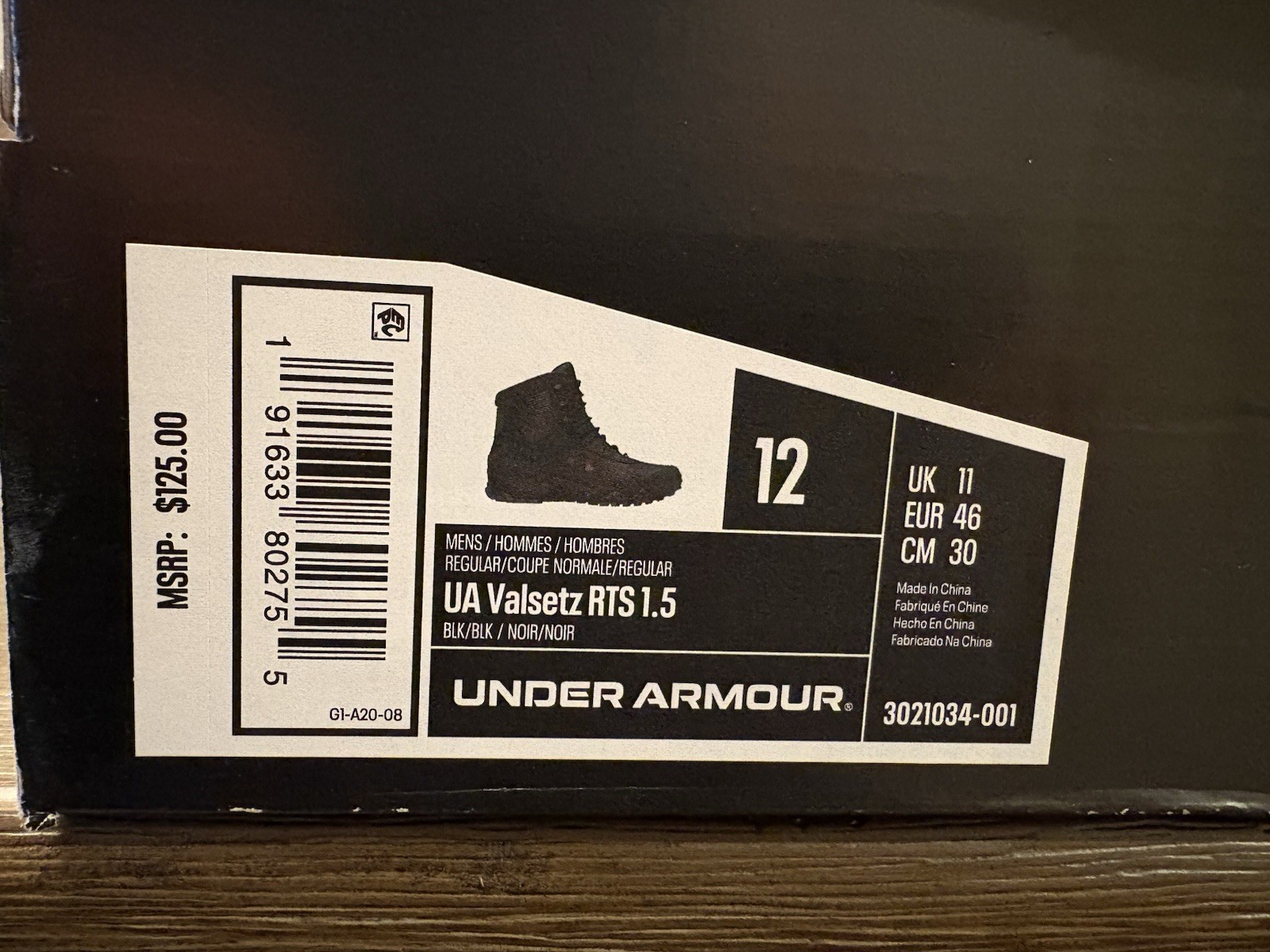 Under Armour Men’s Black UA Valsetz RTS 1.5 Synthetic Lace Up Round Toe Size 12