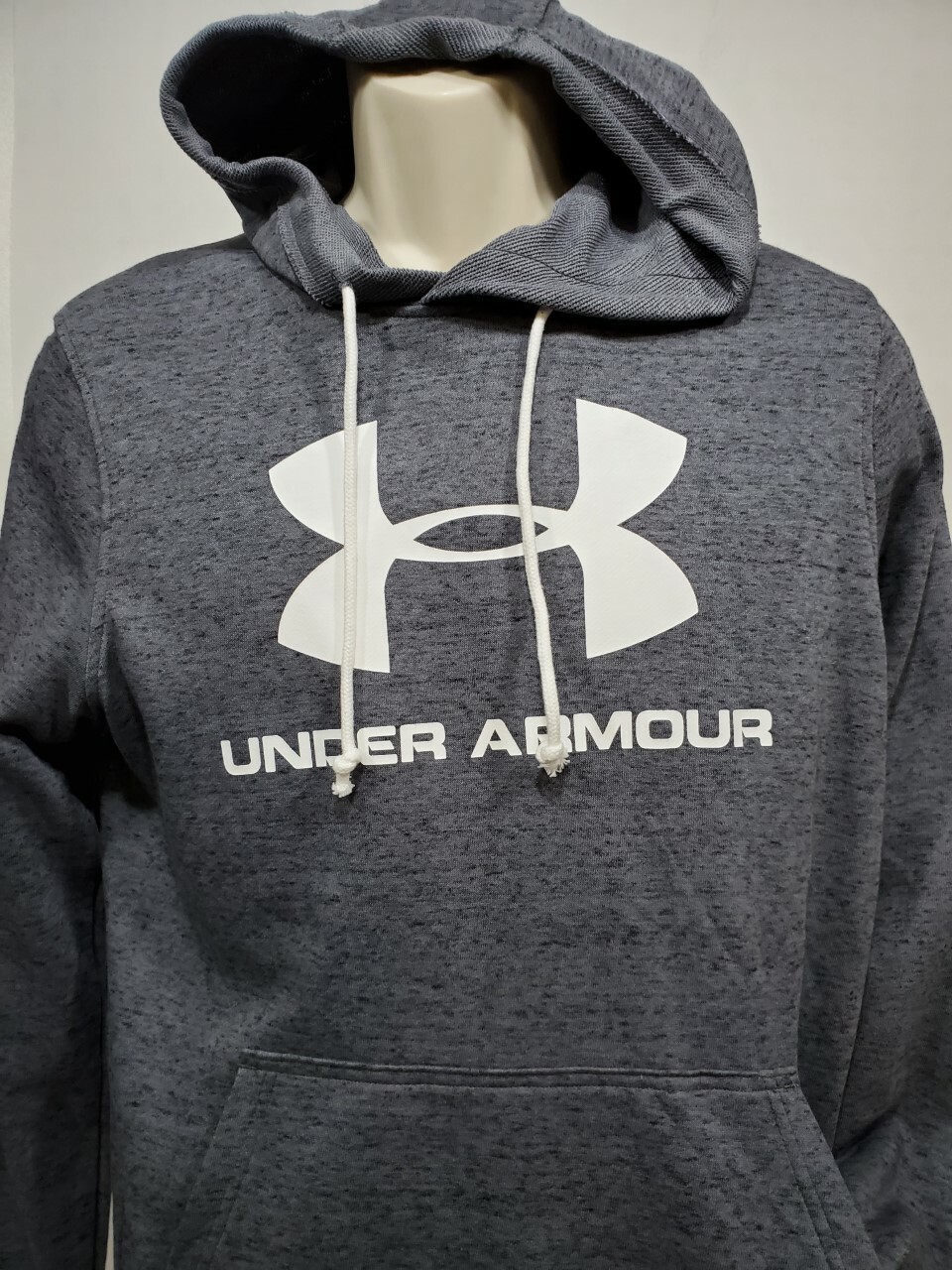 NEW Mens Under Armour Gray Big Logo Long Sleeve Pullover hoodie Small