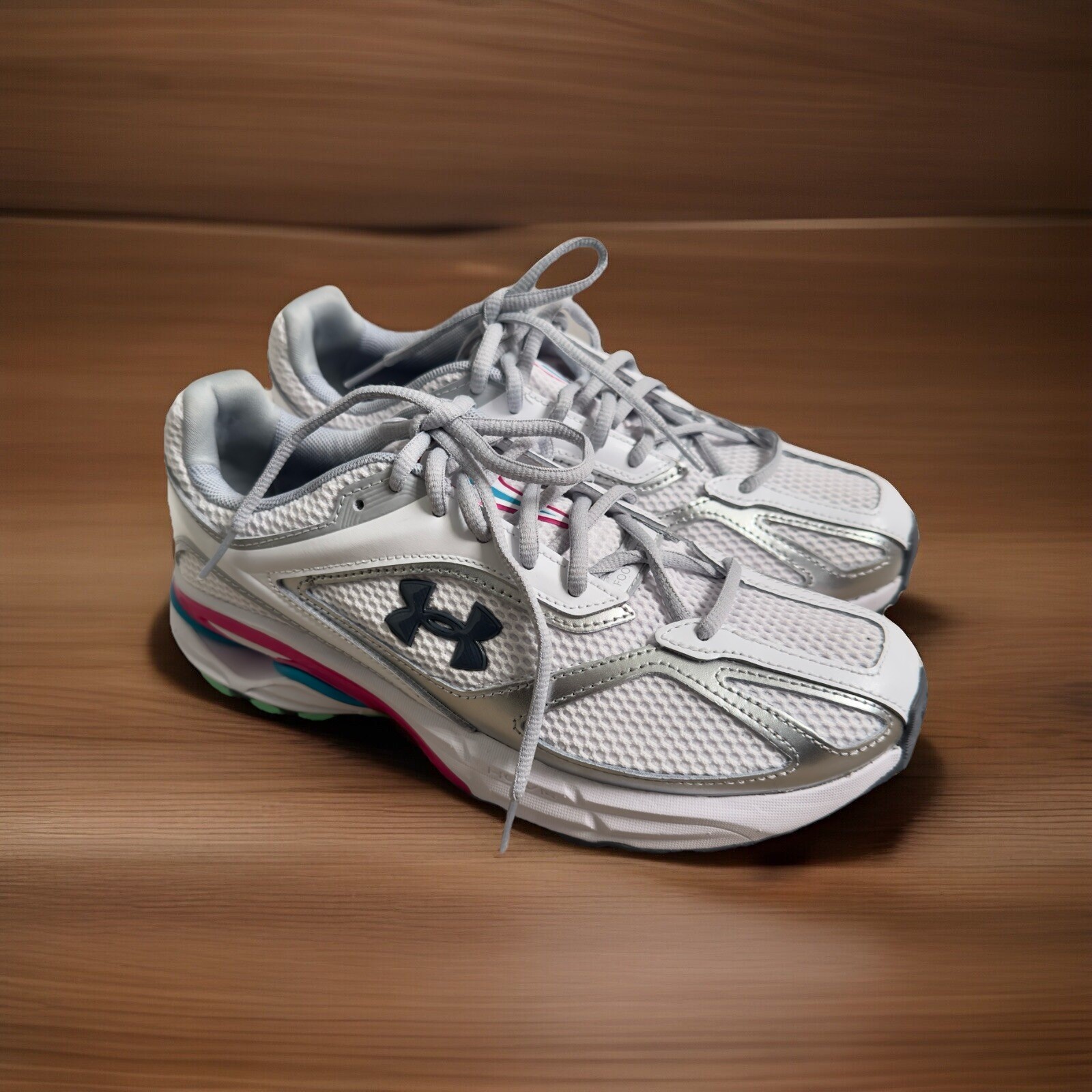 Under Armour UA Apparition Shoes M7/W8.5 White Castlerock Fuchsia 3027595-110