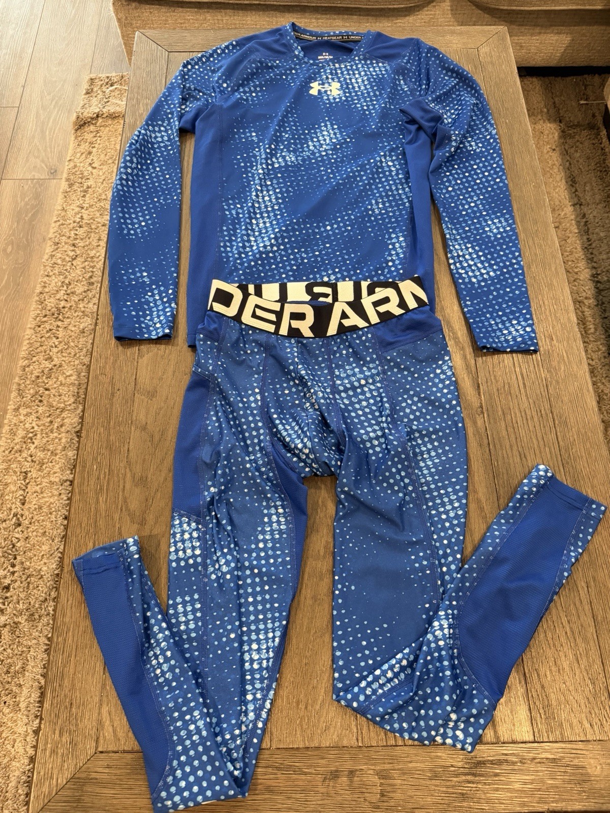 Mens Under Armour L/S Shirt & Spandex Compression Tights Blue Medium Pockets